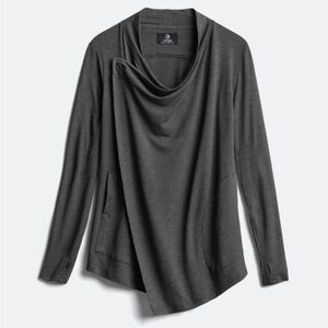 MPG Dark Gray waterfall / button Long Sleeve Top